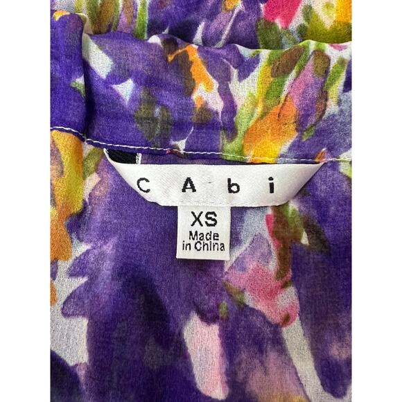 Cabi Purple Pink Yellow Abstract Sleeveless Semi Sheer Wrap Tank Blouse Size XS - Picture 5 of 8